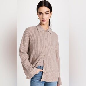 Reformation Fantino Cashmere Collared Cardigan in Oatmeal
